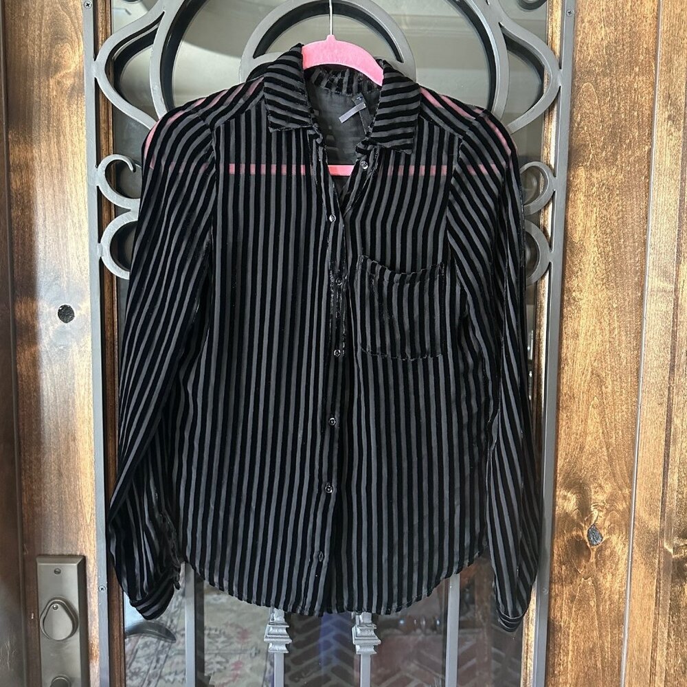Paige black sheer long-sleeved button down